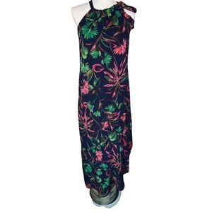 Just Taylor Wm’s Sz 8 Navy Blue Floral Lined Tie Shoulder Back Zip Maxi Dress